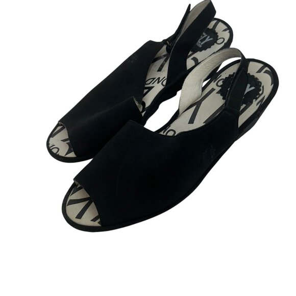 Fly London Womens Palp Black Nobuck Leather Peep-Toe Wedge Sandals SZ 40 - Picture 10 of 13